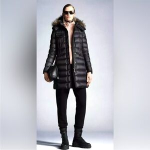 AUTH MONCLER HERMIFUR GIUBBOTTO PUFFER DOWN FUR HOODED JACKET COAT~Black~0,XS,S